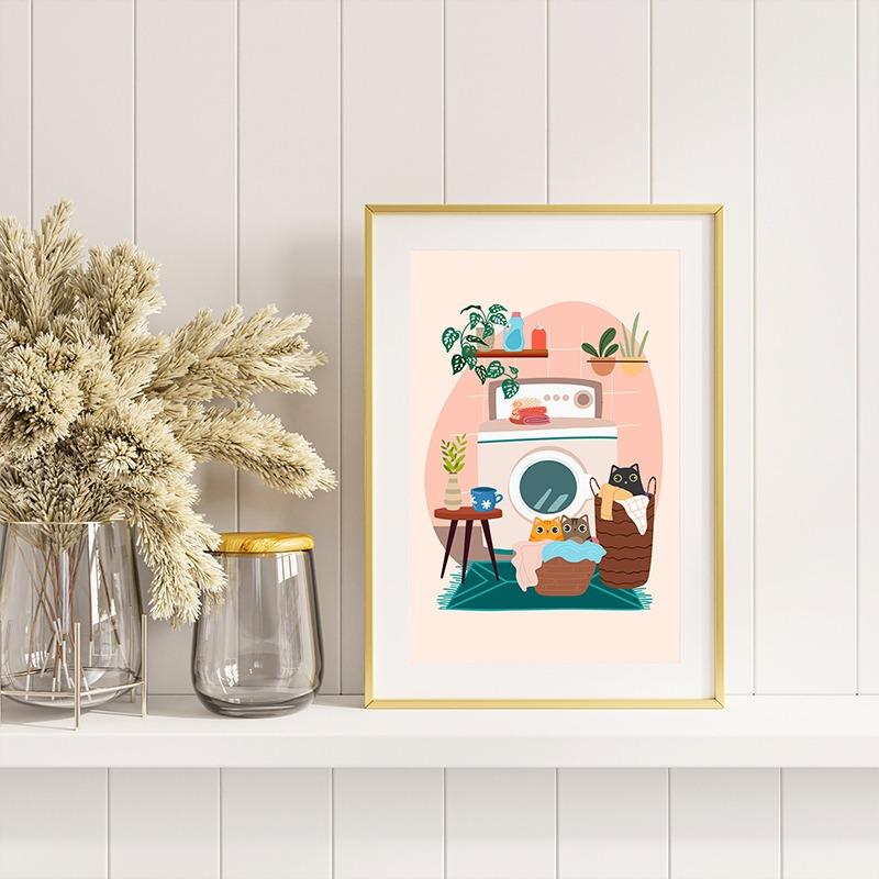 Cartoon Niedliche Katze Leben Illustration Buntes Poster Druck Wandkunst Bilder Leinwand Malerei Wohnzimmer Schlafzimmer Heimdekor Geschenk