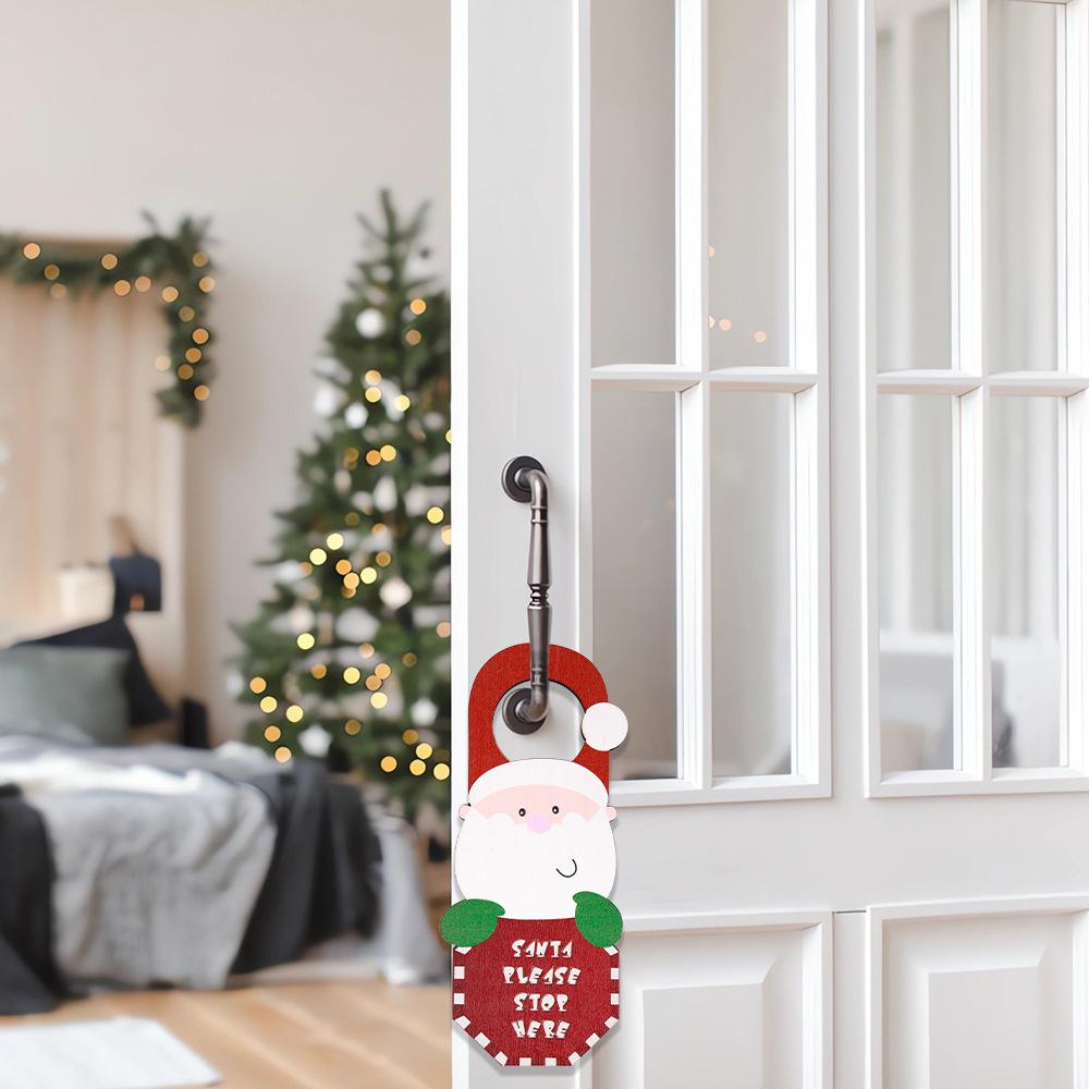 Christmas Decorations Wooden Door Hanging Cartoon Santa Claus Snowman Christmas Shopping Mall Store Layout Door Handle Pendant