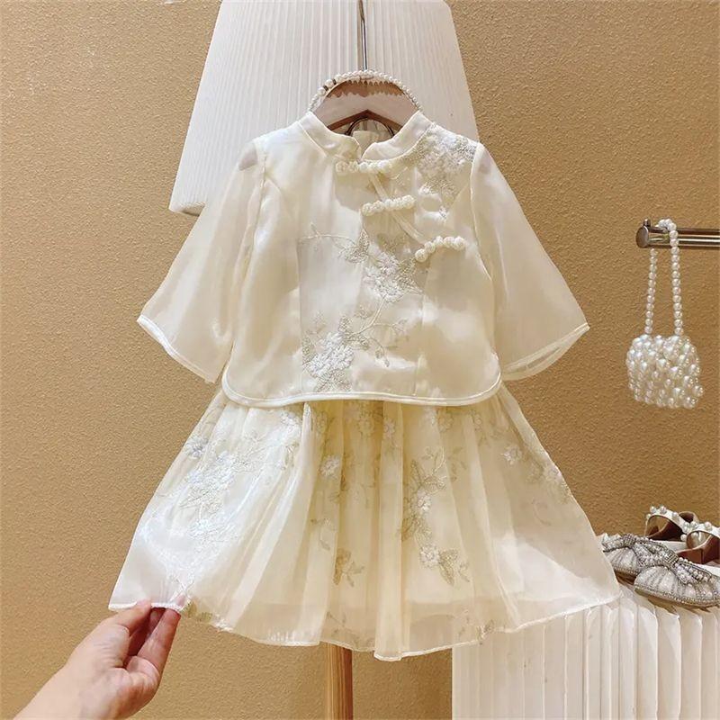 

Elegant Summer Girls Outfit Two Piece Set With Embroidered Short Sleeves For Stylish Children Suit,140cm/55.12in