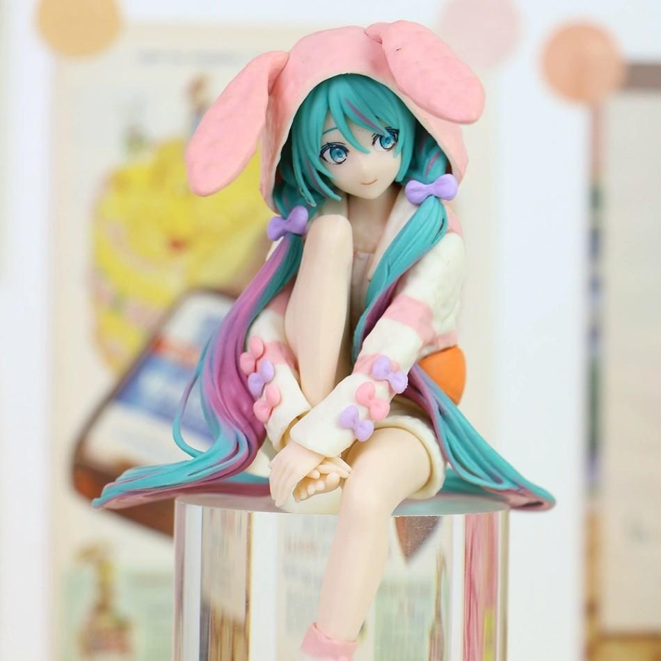 14CM NEW Anime HATSUNE MIKU Figure Noodle Stopper Figure Rabbit Ear Pajamas Model Toy Doll Aciton Figure Collection Gift PVC