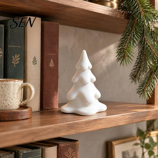 Small Xmas Figurine 3D Printed Snowy Christmas Tree Figurine, Mini Winter Scene Ritual Gifts Tabletop Decor for Home Shelf, Elegant Holiday