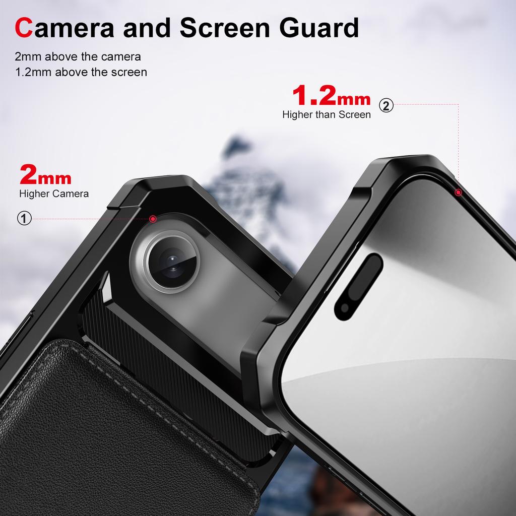 Etui na iPhone Air z miejscem na kartę i podstawką, skóra PU + TPU, Pokrowiec na telefon