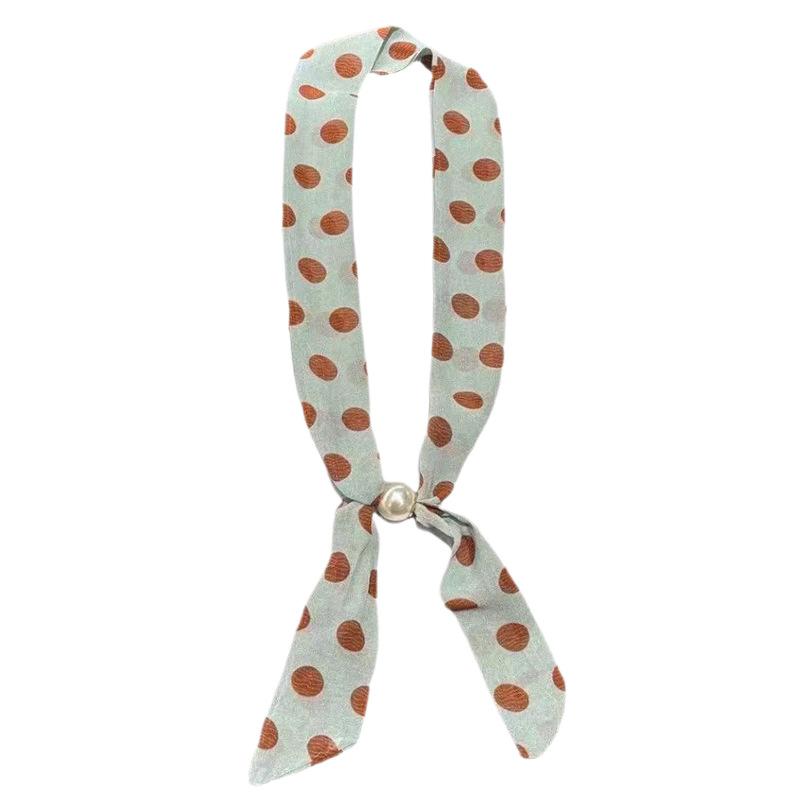 Polka dot floral pearl silk scarf women's Korean high-end sense neck ribbon decorative scarf versatile fashion small square scarf