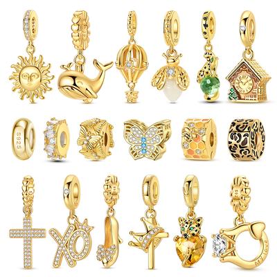 Série Dorée Argent 925 Valise Maison Papillon Bague Luciiole Charme Fit Bracelet DIY Collier Ensembles de Bijoux Fins