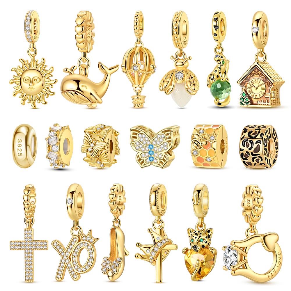 Gold Series 925 Silver Suitcase Butterfly House Ring Firefly Charm Fit DIY Bracelet Necklace Fine Jewelry Sets
