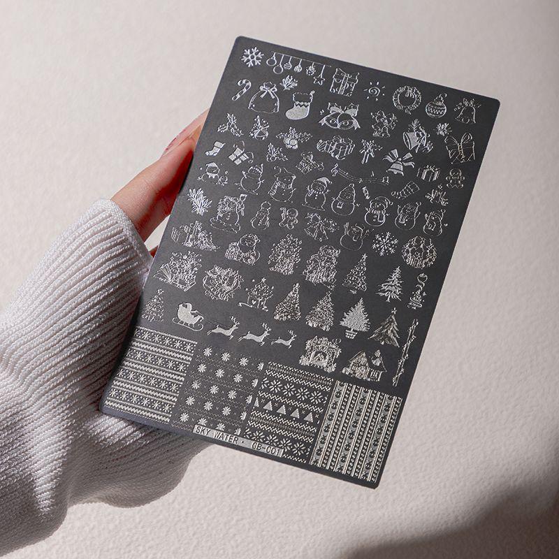 Holiday Nail Art Plate: Snowman, Reindeer, Butterfly, Flowers, Fireworks, Hollow National Style Designs