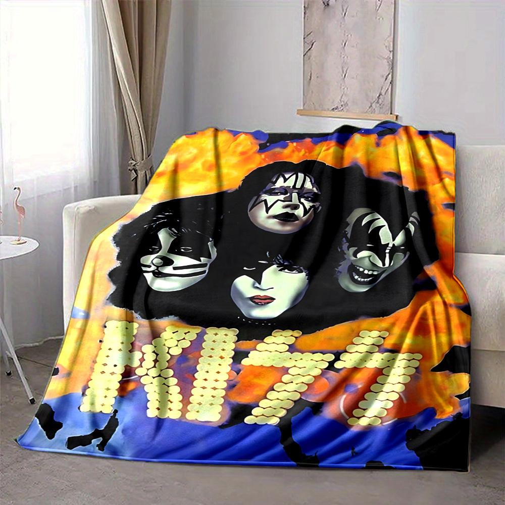 1PC KISS Band Blanket Soft Warm All Season Throw for Sofa, Bed, Car, Office Vibrant Colorful Design, Durable & Cozy Gift