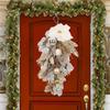 Hanging Farmhouse Glitter Artificial Flower Door Swag Xmas Teardrop Swag with Balls Pine Cone for Wall Front Door Party