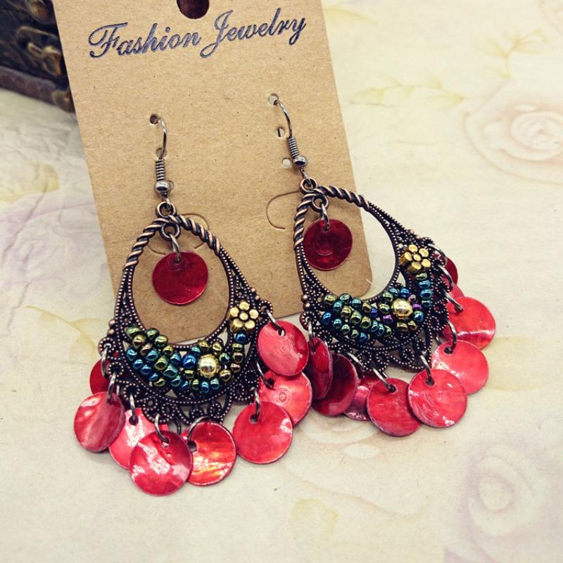 Hawaiian Vintage Bohemian Earrings, Beach Shell Tassel Long Earrings Women's Accessories