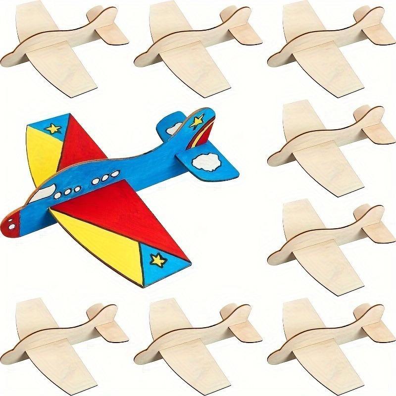 10pcs Unfinished Wooden Aircraft Models - DIY Handmade Craft Material for Graffiti, Painting, and Colouring Creative Art Projects, and Woodworking