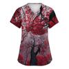 Women's V-Neck Short Sleeve Scrub Top with Pockets Halloween Print Uniform for Work