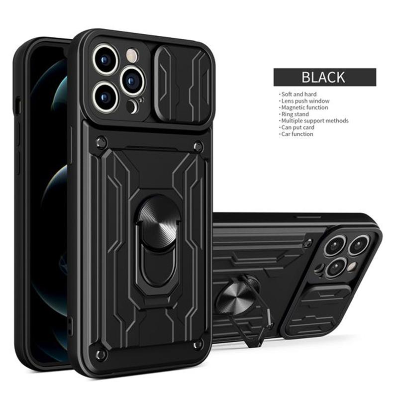 

Чохол для тримача карти для об єктива слайд-камери для iPhone 13 12 11 Pro Max X XR XS Max 6 8 7 Плюс 13pro 12pro Військовий клас Знімна броньова кільцева задня кришка iPhone 13 чорний