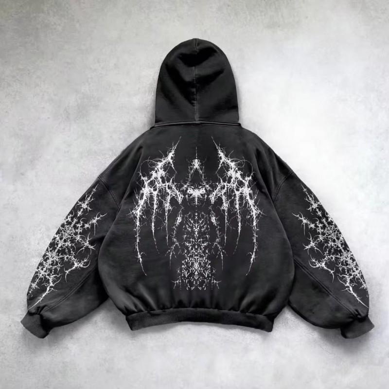 Y2K Retro Punk Solid Color 3D Printed Hoodie Streetwear Unisex Oversized Zip-Up Sweatshirt Teens