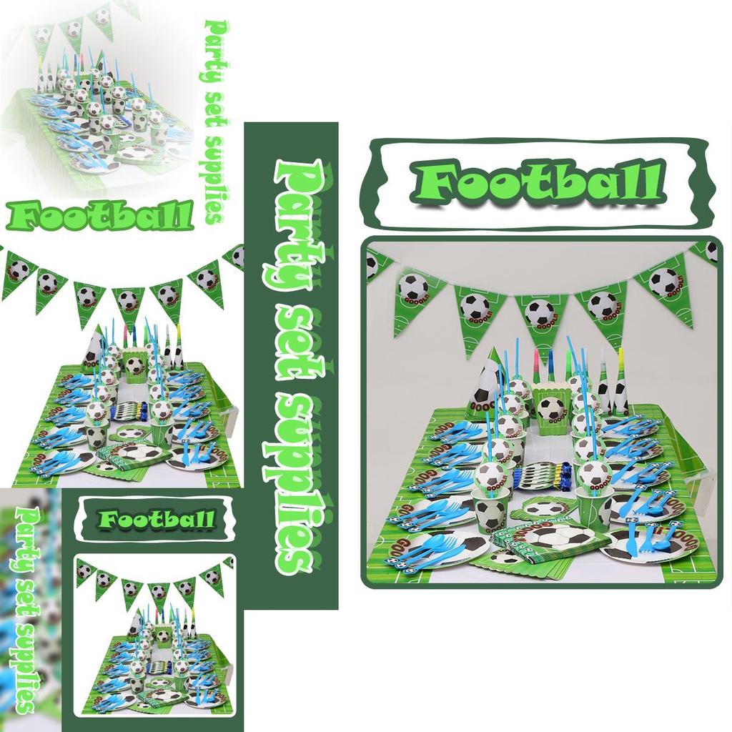 Zastawa stołowa o tematyce piłkarskiej Talerzyki Serwetki i Flagi na Urodziny Dziecka