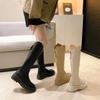 Fashion Elastic High-Cut Boots Women's Spring Autumn Round Toe Thick Heel Knight Style Knee-High Boots Comfortable Breathable Leather