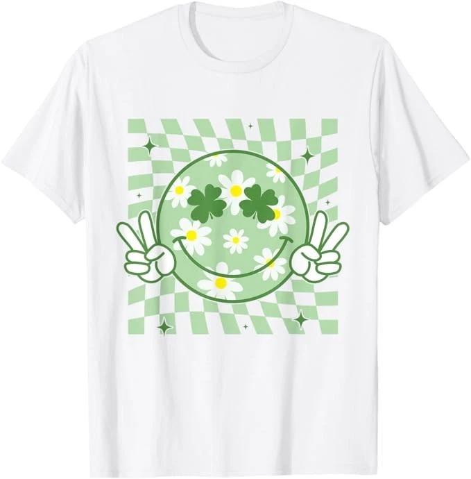 Groovy Shamrock Smile Face St Patricks Day Kids Funny T-Shirt 140