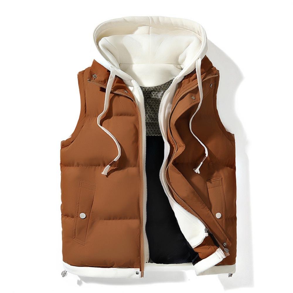 Korean Fashion Hooded Vest for Men and Women Autumn Winter Casual Sleeveless Men Coats Windproof Sleeveless Men Cotton Jacket with Hood