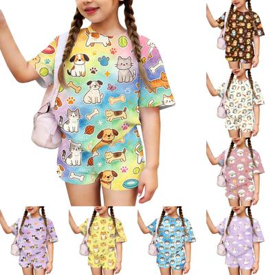 Kids Casual Short Sleeve Top and Shorts Set Animal Print Lightweight Breathable Summer Outfit for Boys and Girls Soft Fabric
