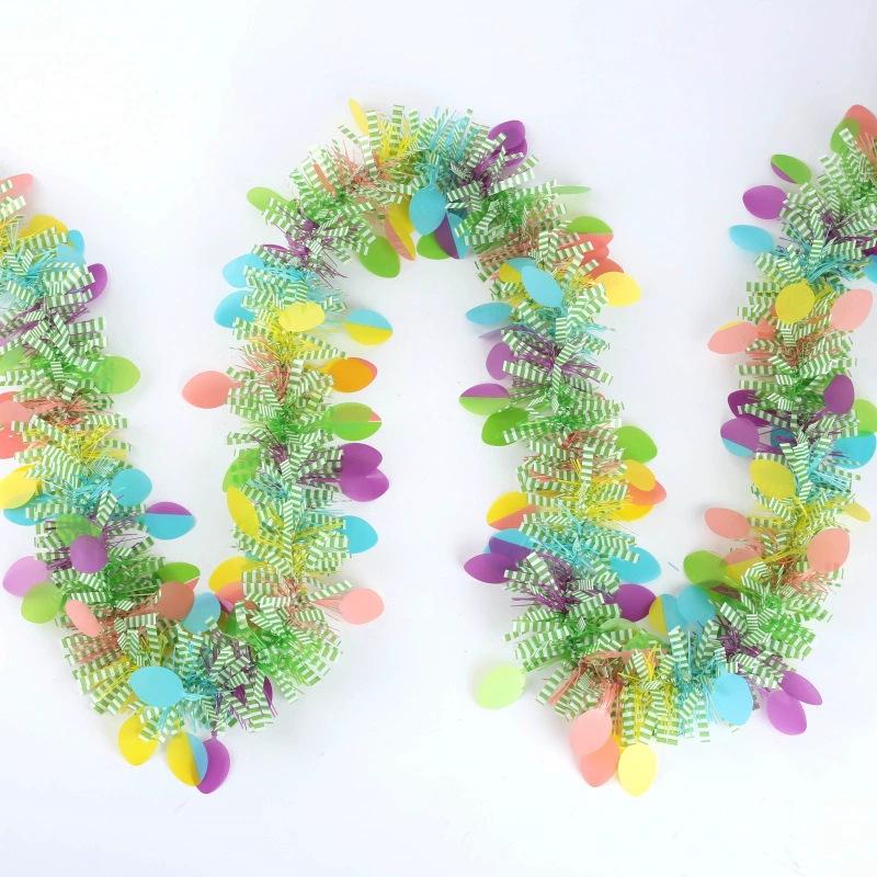 Colorful Easter Egg Scene Decoration Bunting with Round Pieces and Tinsel Strips