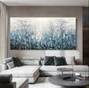 Abstraktes handgemaltes Waldgemälde Leinwandbild Wandkunst Texturiert Impasto Blau Weiß Poster Drucke Wohnzimmer Heimdekoration