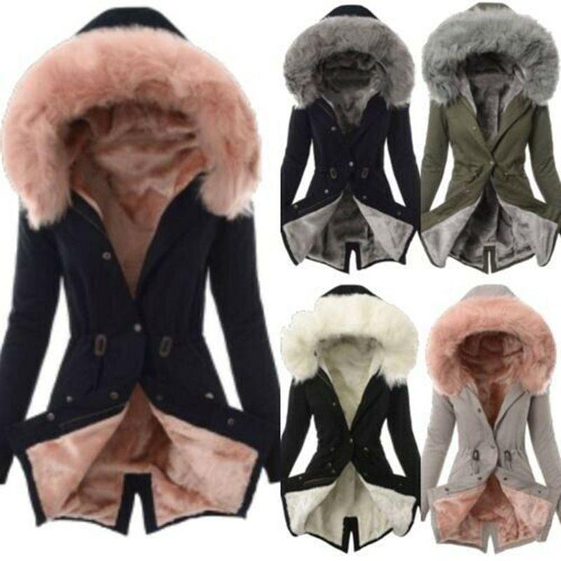 Luxurious Women Faux Fur Collar Hooded Parka Jacket For A Warm Winter