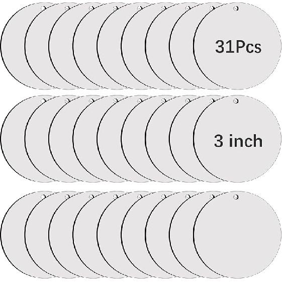 55Pcs 3 Inch Sublimation Ornament Blanks Bulk Round Ornaments MDF Double Side Sublimation Blanks Ornaments Products Keychains Heat Transfer for DIY