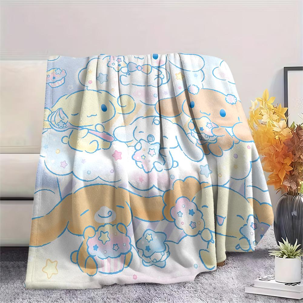 Cinnamoroll and Pochacco Print Flannel Blanket, High quality Comfortable for All Seasons, Home Decor, Warmth and Comfort