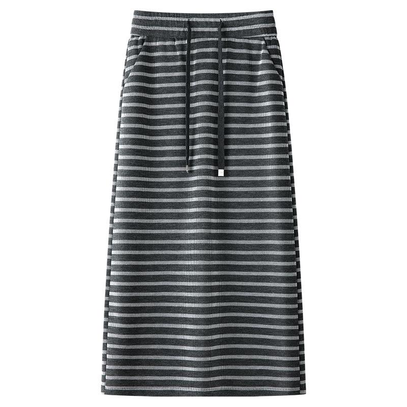 

Women s Striped Mid-Length High Waist Bodycon Skirt - 2025 Spring Collection M червоний