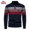 Autumn and Winter Embroidery New Men's Half Zipper Men's Sweater Pullover Striped Patchwork Sweater
