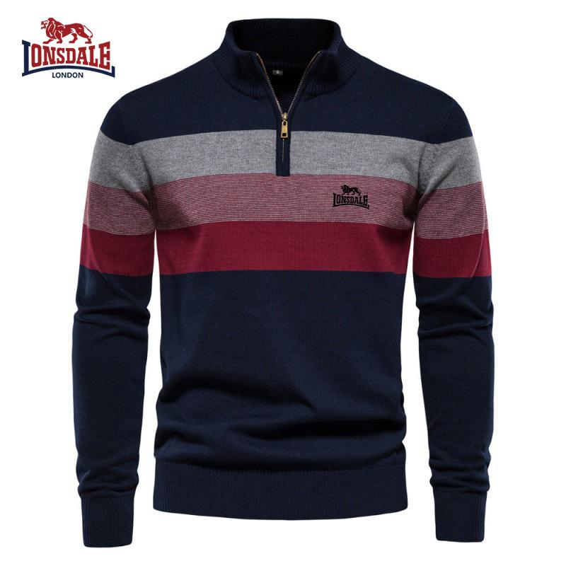 Lonsdale Осенне-зимняя вышивка Новый мужской свитер-пуловер на молнии с полосатой лоскутной вставкой S