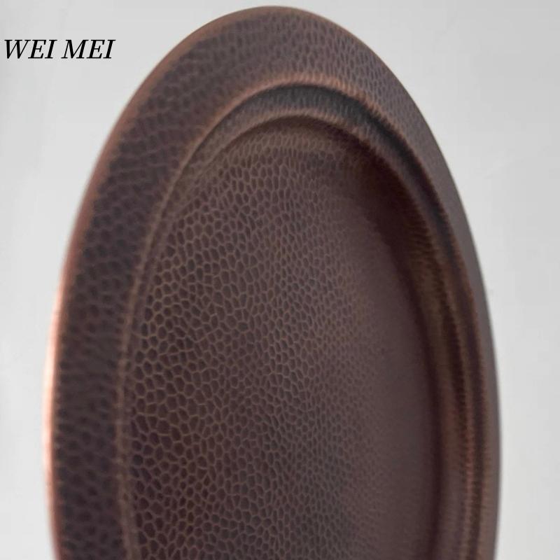 Handcrafted Vintage Pure Copper Tray,32 cm Carving Hammer Texture Home Fruit Plate,Food Disc Living Room Table Plate Kitchenware