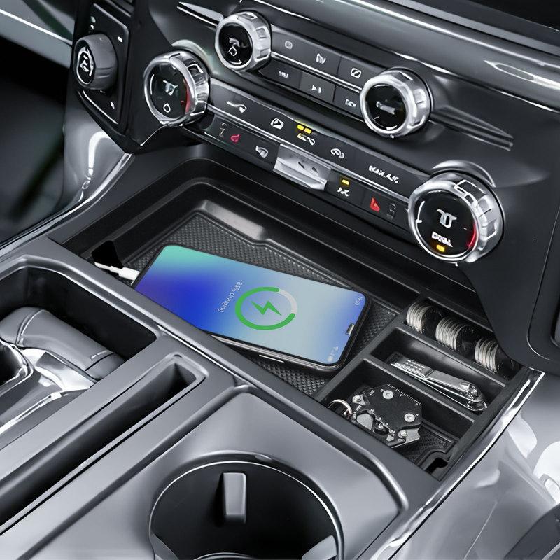 Center Console Organizer for -2025 Ford F150 Front Hidden Storage Box Tray UBS Hole Shifter Pocket Organizer Car Accessories