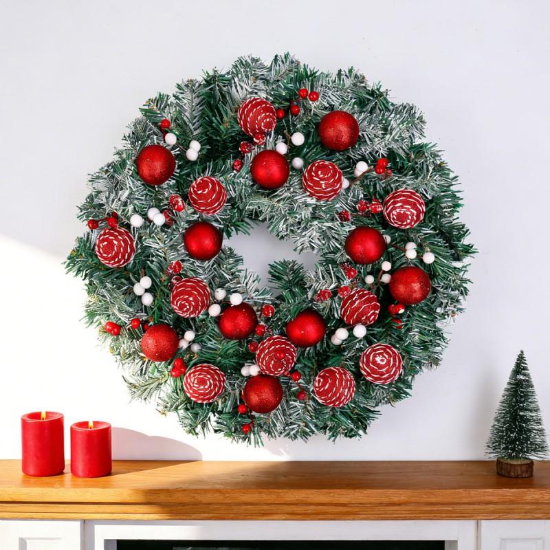 Christmas Wreath With Pine Needles Decorative Ornaments Bow Hanging Loop Door Wall Party Decor
