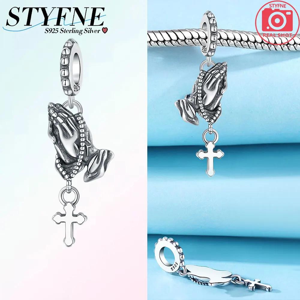 Original Charms Blue Cross Religious Winged Angel Gold Beads Fit Bracelet Copper Women Diy Fine Gift Accessory Set