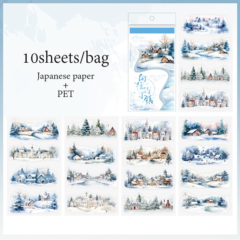 Sticker Book 10sheets/bag Rustic Town Landscaping Sticker Pack Handbook Stationery DIY Handmade  Scrapbook Diary Die Cut Sticker