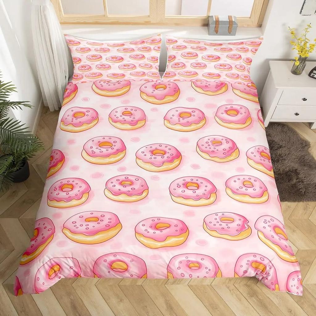 Donuts Bedding Duvet Cover Chocolate Doughnut Bedding Set Black White Comforter Cover Microfiber Whimsical Dessert Quilt Cover