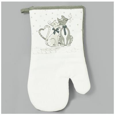 [A0246] - White Gray "Cats" Kitchen Glove - 28x14 Cm