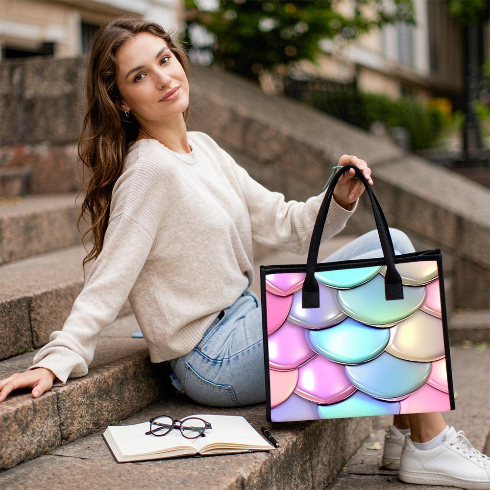 Gradient Mermaid Scale Large Tote Bag Casual Fashion Shoulder Bag for Daily Shopping Travel
