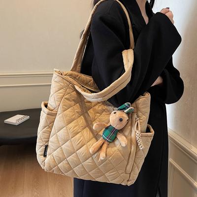 Commuting Large Capacity Tote Bag, Student Class Shoulder Bag, Korean Version Cotton Clothing Bag, Fashionable and Simple Hand-held Cloth Bag