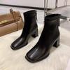 Füße Fleece quadratische Spitze Damenschuhe Stiefel Damen dünne Stiefel dicker Absatz kurze Stiefel weiße hohe Absätze sind nicht müde