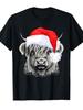 Unisex T-shirt Christmas Cow Scottish Christmas Highland Cow Santa Hat T-Shirt