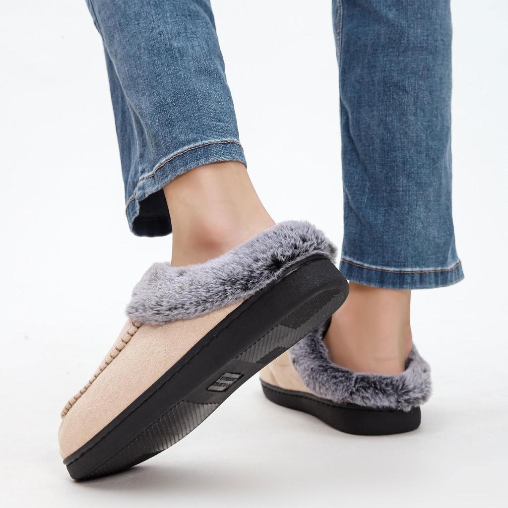 Herren Verwaschene Fellgefütterte Rutschfeste Verdickte Baumwollpantoffeln für Warme Outdoor- und Hausschuhe