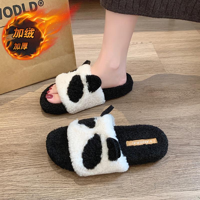 

CRLAYDK пушистые тапочки для женщин, для дома и улицы, с открытым носком, зимние теплые, милые, с пандой, женские, удобные, уютные, для спальни 40