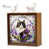 Wooden Photo Frame Base DIY Acrylic Cat Puzzles Night Light, Hand-Assembled Stained Glass Style Jigsaw Lamp with Personalized Handmade Presents Decor,