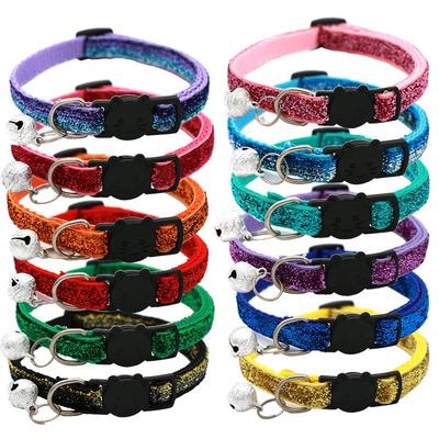 Glitter Velvet Cat Collar with Bell and Safety Buckle