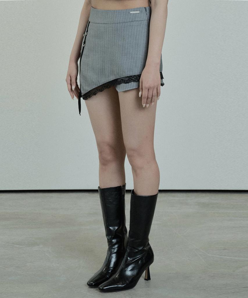 Etosome Stripe Lace Short Skirt (Gray)