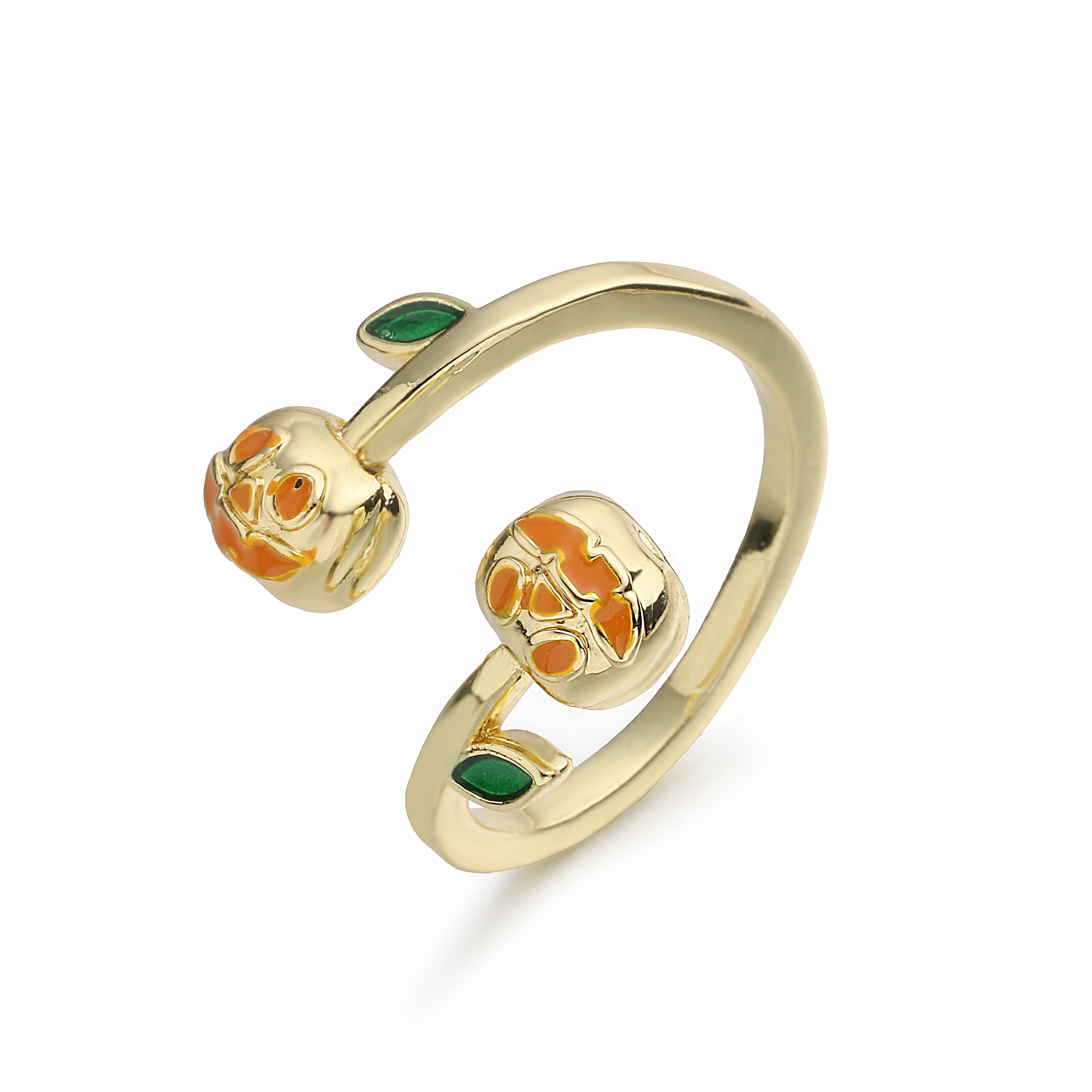 

HECHENG,Halloween Pumpkin Skull Ring with Enamel Drip Glaze Charming Exaggerated Copper Metal Open-Style Adjustable Jewellery resizable