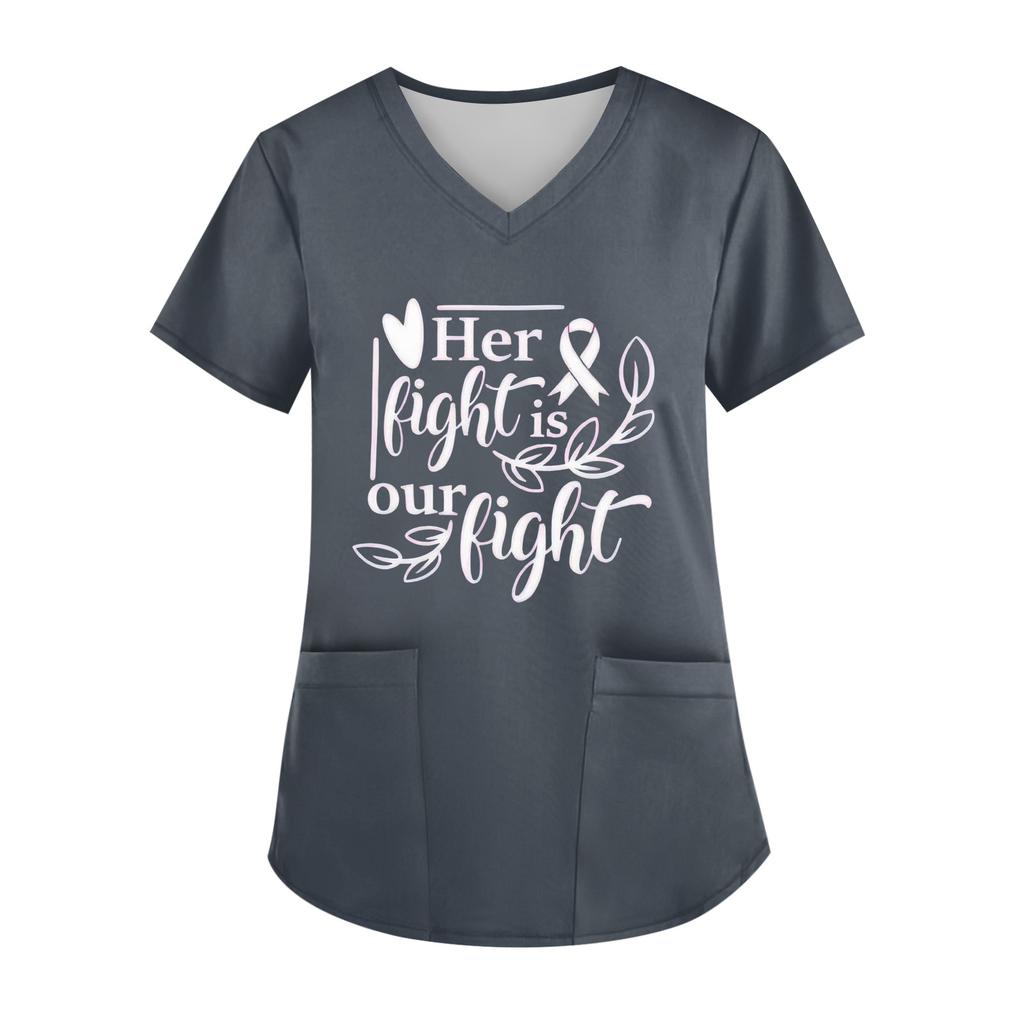 Women's V-Neck Short-Sleeve Pocketed Top With Side Slit