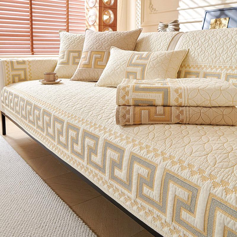 2024 Non-Slip All-Cotton Sofa Cushion Cover for Solid Wood Sofa - Four Seasons Universal Design
