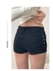 Women's Low-Waist Black Denim Rivet Shorts - 2026 Summer A-Line Trend